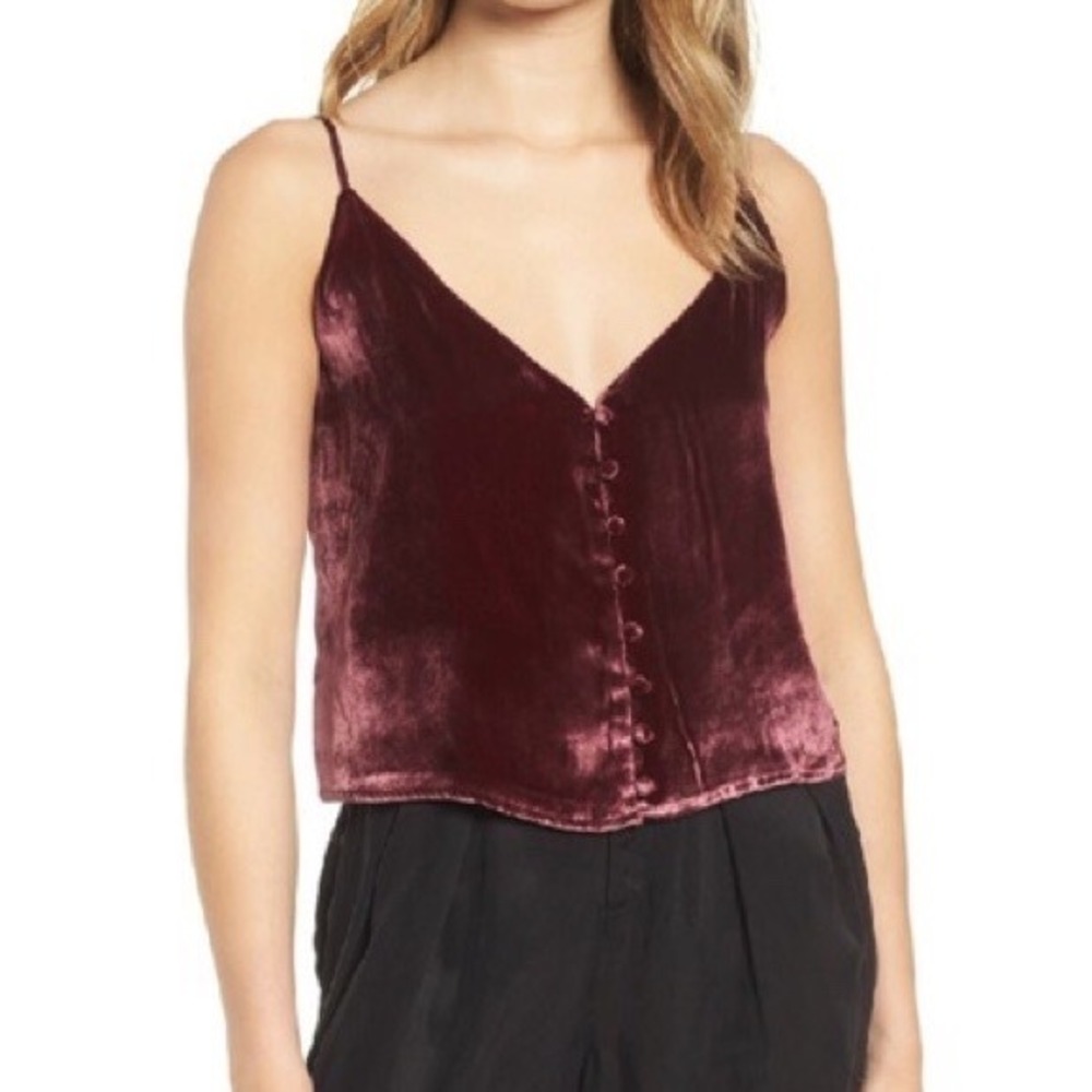 Rails Women Burgundy Silk Blend Velvet Button Front Camisole Tank Top Medium